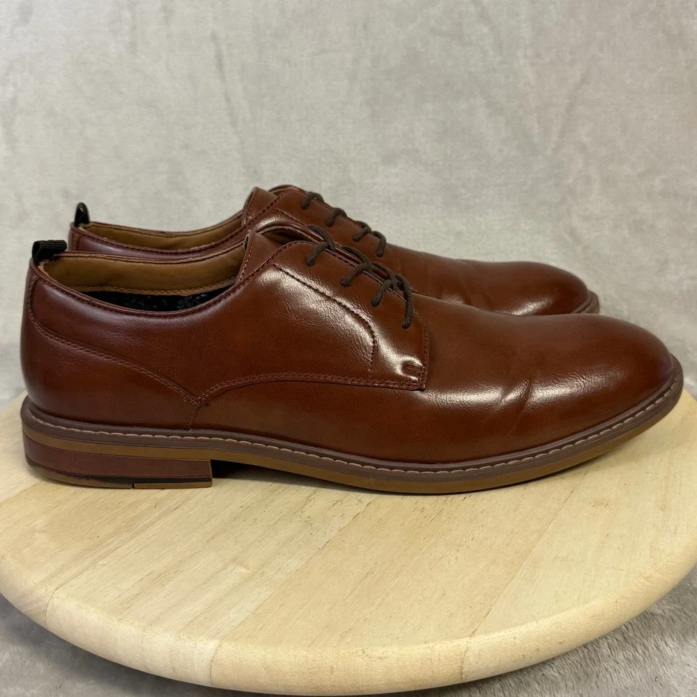 Madden Mens Brown Leather Derby Shoes Lace Up Dress Ortholite Cognac US 13
